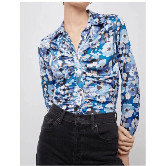 NWT Rails Lisa Top in Blue White Black Zinnia Button Up Size Large - Picture 3 of 13